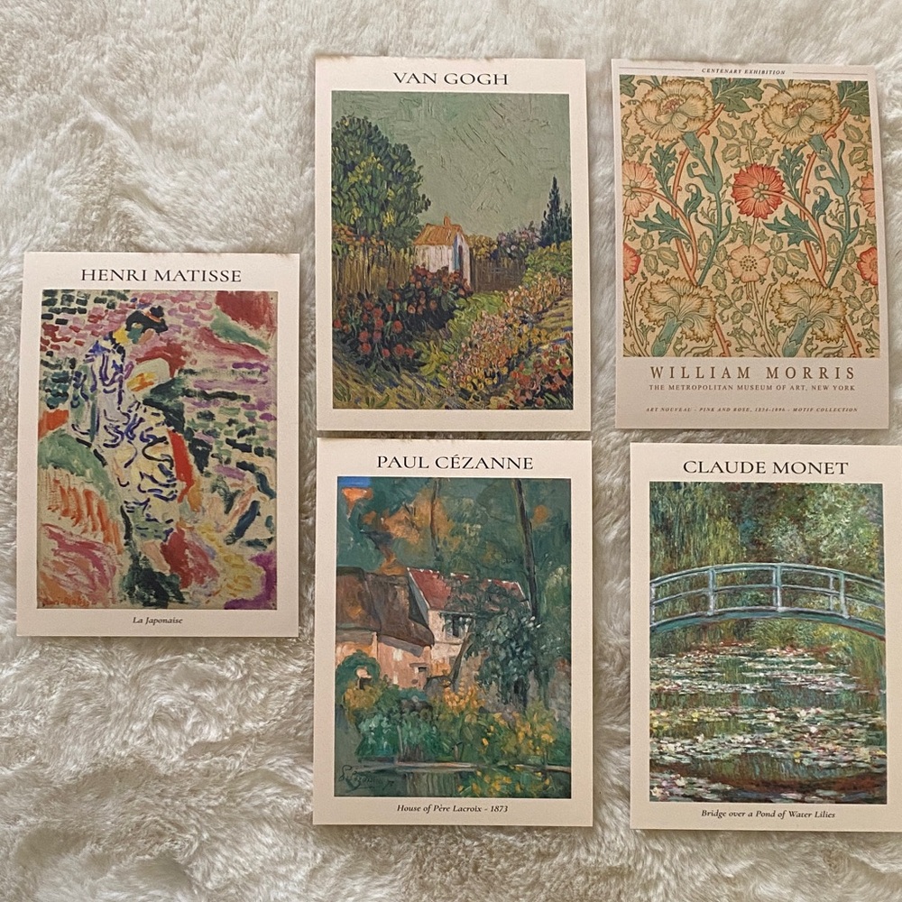 Van Gogh, Matisse, Cézanne, Monet, Morris Art Print Set 5 x 7